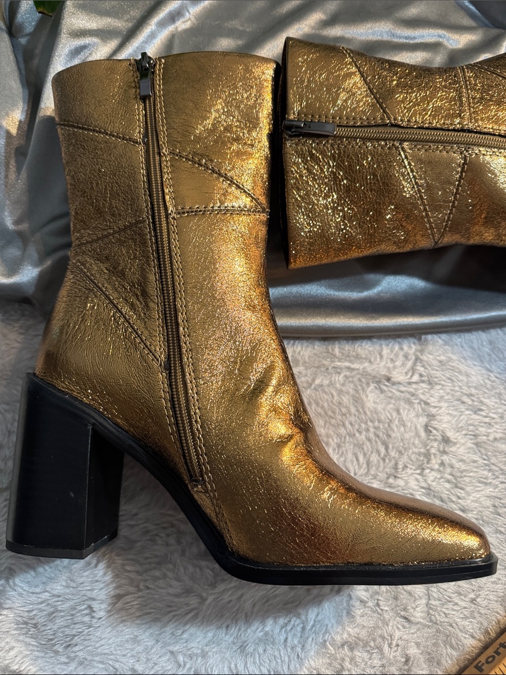 Franco Sarto Stevie Bronze Metallic Leather Mid-Calf Boots- Women's 9.5M
